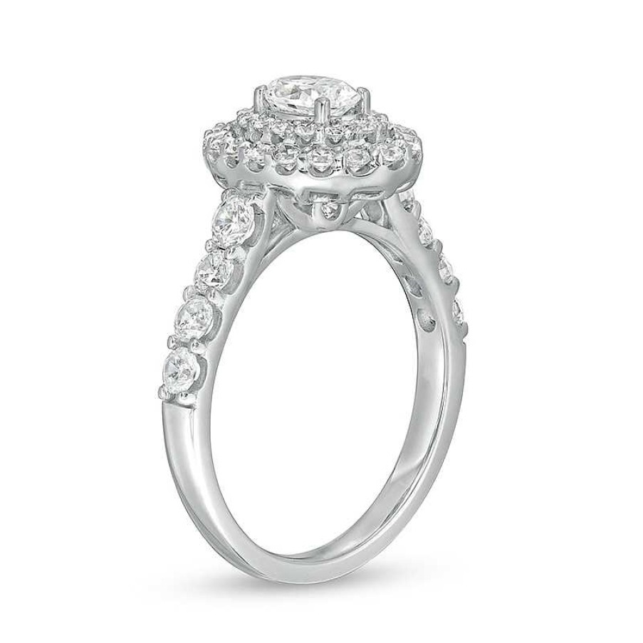 Zales 1-1/2 Ct. T.W. Certified Oval Lab-Created Diamond Double Frame Engagement Ring In 14K White Gold (F/Vs2) Rings