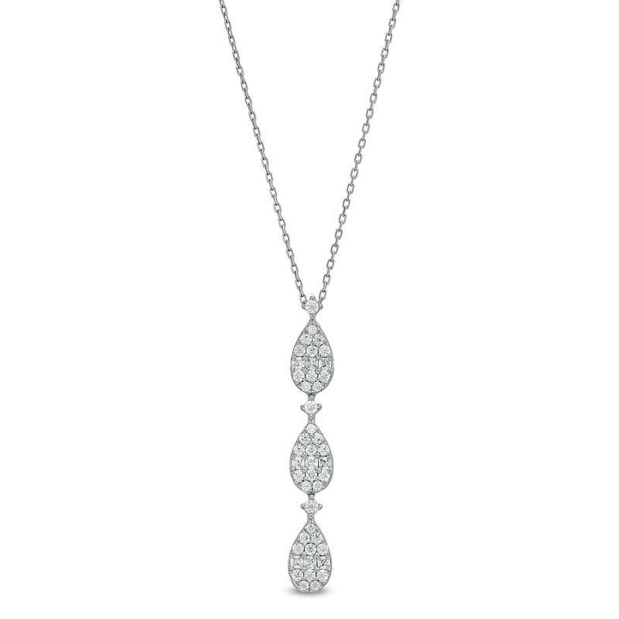 Zales 1/2 Ct. T.W. Pear Multi-Diamond Teardrops Necklace In 10K White Gold Necklaces