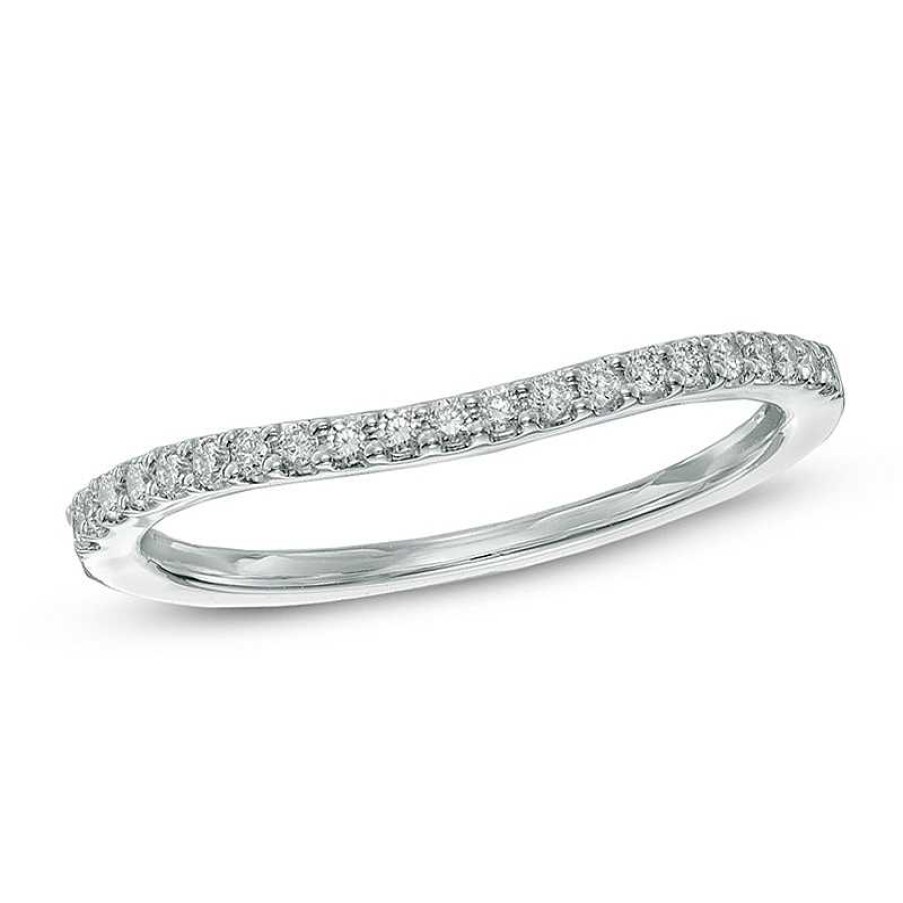 Zales 1/8 Ct. T.W. Diamond Contour Wedding Band In 14K White Gold Rings