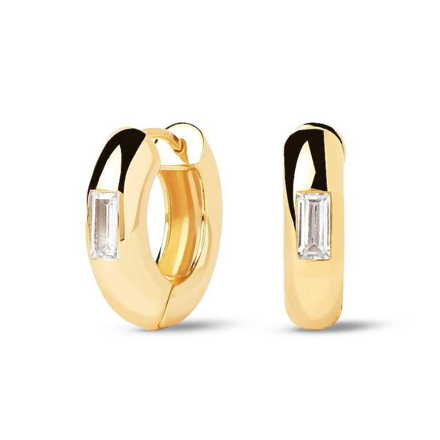 Zales Pdpaola At Zales Kali Baguette-Cut Cubic Zirconia Tube Hoop Earrings In Sterling Silver With 18K Gold Plate Earrings