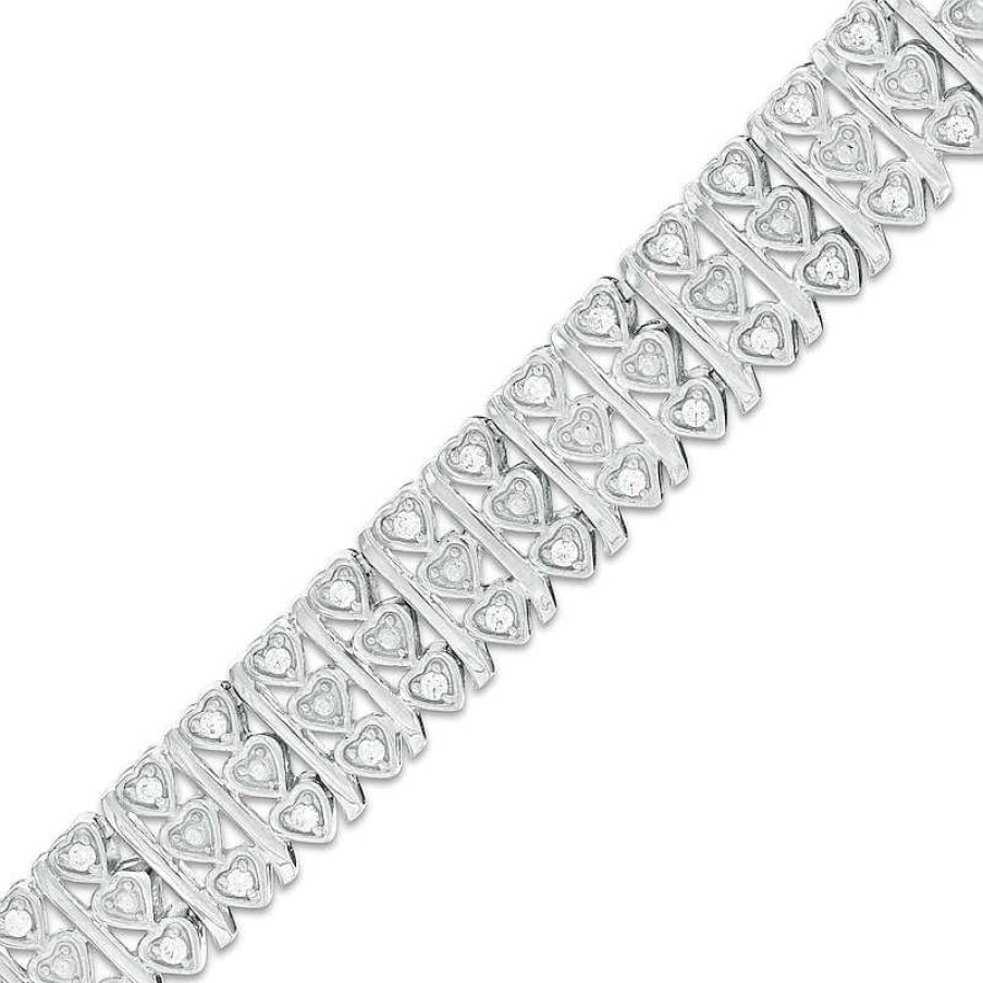 Zales 1 Ct. T.W. Diamond Vertical Heart Bracelet In Sterling Silver - 7.25" Bracelets