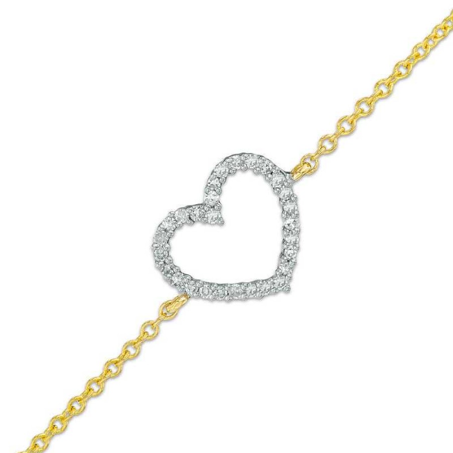 Zales Diamond Accented Heart Bracelet In 10K Gold Bracelets