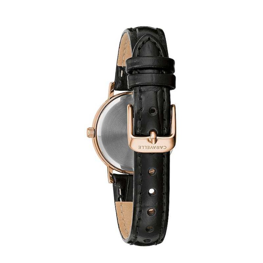 CARAVELLE Ladies' Caravelle By Bulova Rose-Tone Strap Watch With Black Dial (Model: 44L260) Watches