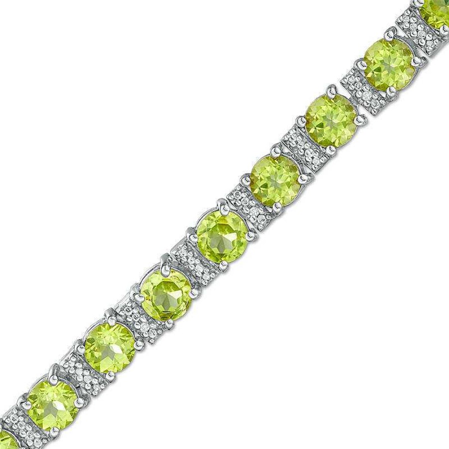 Zales Peridot And Diamond Accent Collar Tennis Bracelet In Sterling Silver - 7.25" Bracelets