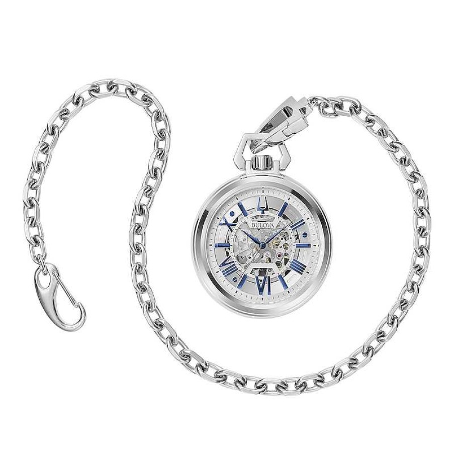 Bulova Men'S Bulova Sutton Blue Accents Pocket Watch With Skeleton Dial (Model: 96A304) Watches