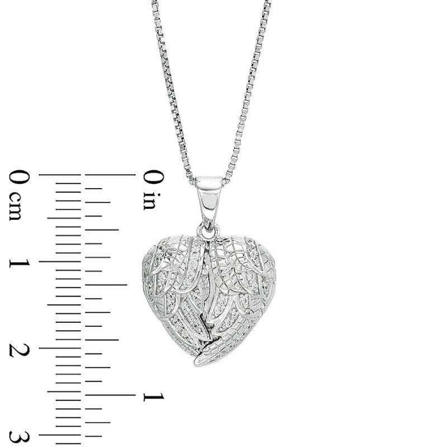 Zales White Lab-Created Sapphire Angel Wings Heart Locket In Sterling Silver Necklaces