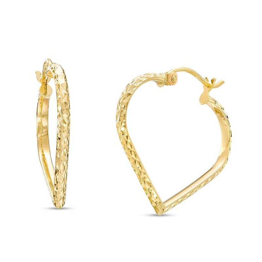 Zales Diamond-Cut Heart-Shaped Tube Hoop Earrings In 14K Gold Earrings