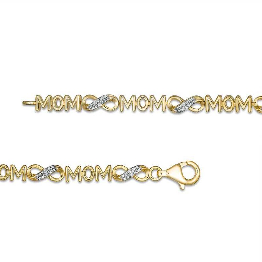 Zales 1/20 Ct. T.W. Diamond "Mom" Infinity Loop Bracelet In Sterling Silver With 14K Gold Plate 7.5" Bracelets