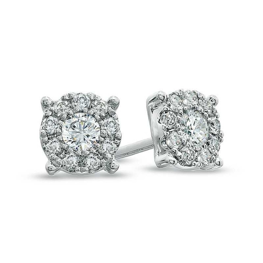 Zales 1/2 Ct. T.W. Diamond Frame Square Basket Stud Earrings In 14K White Gold Earrings