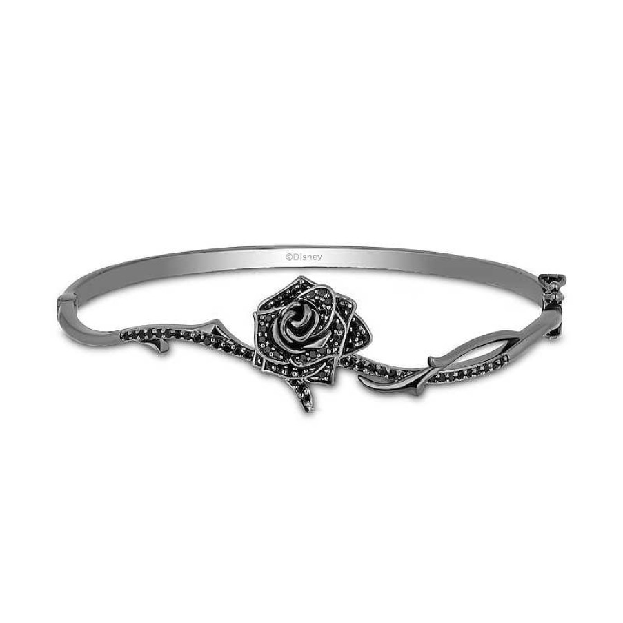 Zales Enchanted Disney Villains Maleficent 1/2 Ct. T.W. Black Diamond Rose Bangle In Sterling Silver Bracelets