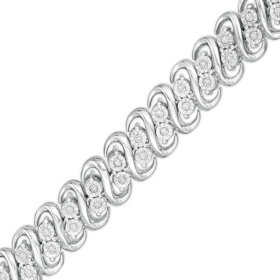 Zales 1/4 Ct. T.W. Diamond Double Row S-Link Bracelet In Sterling Silver - 7.25" Bracelets