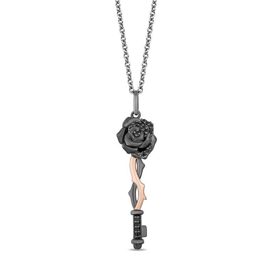 Zales Enchanted Disney Villains Maleficent 1/8 Ct. T.W. Black Diamond Pendant In Sterling Silver And 10K Rose Gold Necklaces