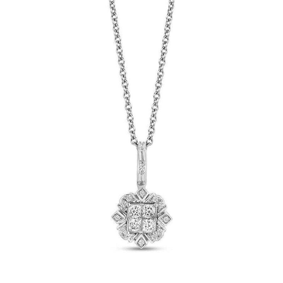 Zales Enchanted Disney Elsa 3/8 Ct. T.W. Quad Princess-Cut Diamond Frame Snowflake Pendant In Sterling Silver 19" Necklaces