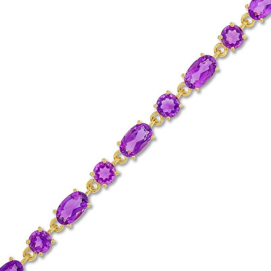 Zales Oval And Round Amethyst Bolo Bracelet In 10K Gold Bracelets