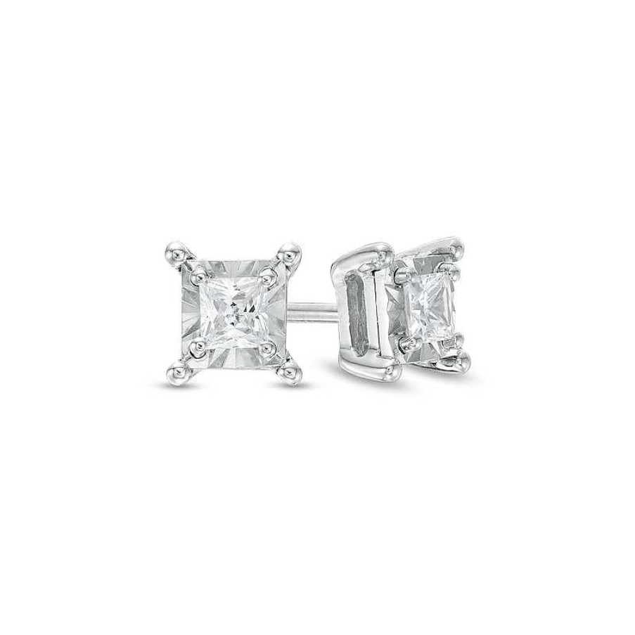 Zales 1/3 Ct. T.W. Princess-Cut Diamond Solitaire Stud Earrings In Sterling Silver (J/I3) Earrings