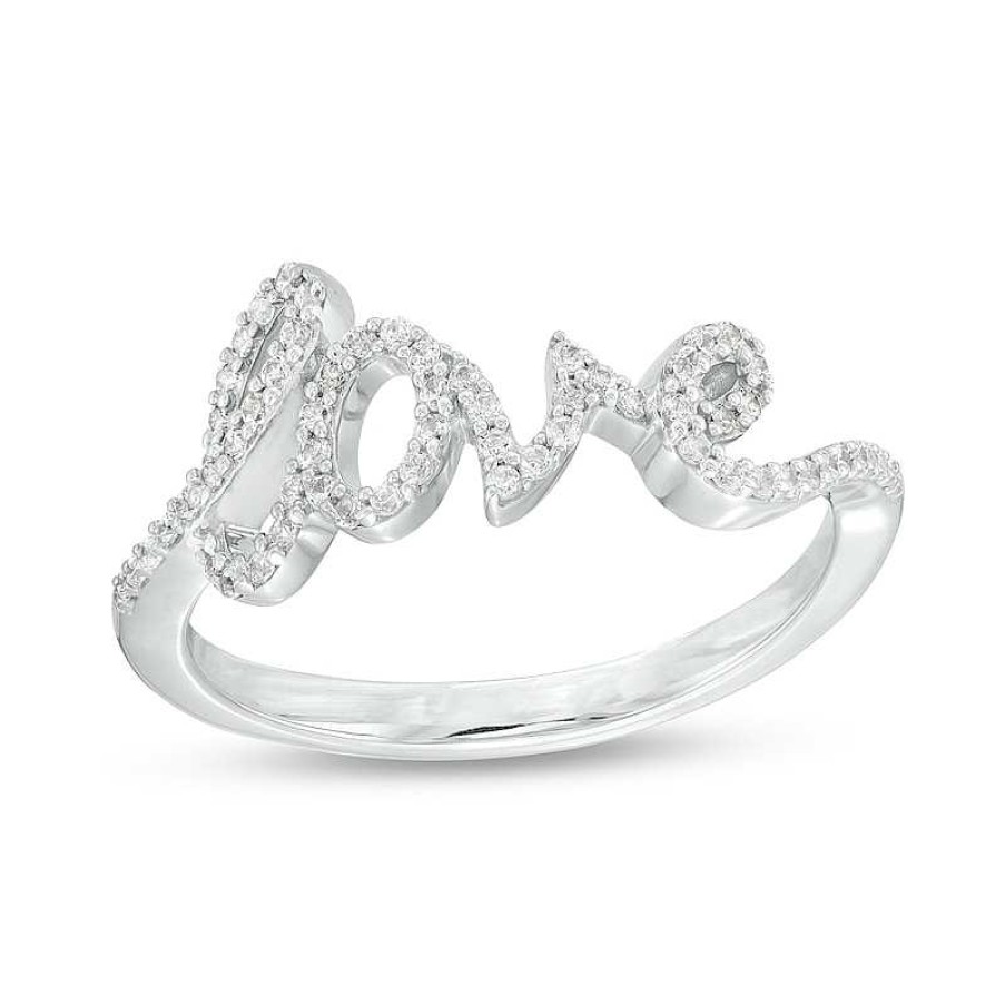 Zales 1/5 Ct. T.W. Diamond Cursive "Love" Script Ring In Sterling Silver Rings