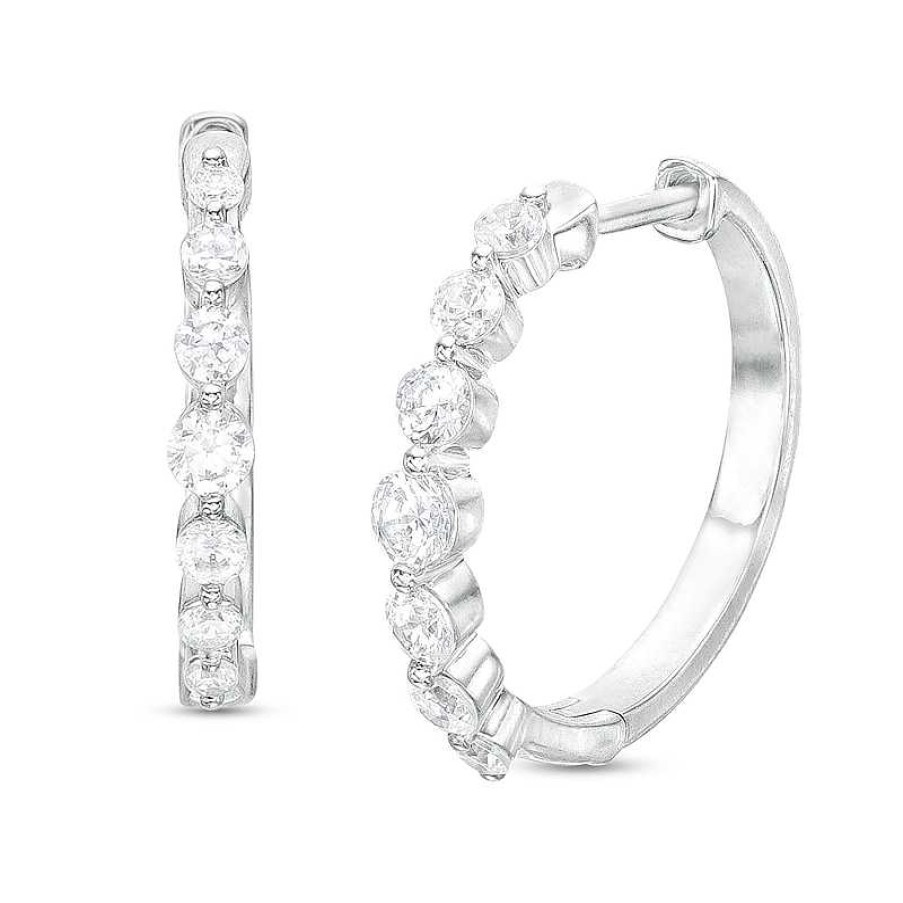 Zales 1 Ct. T.W. Diamond Seven Stone Hoop Earrings In 10K White Gold Earrings