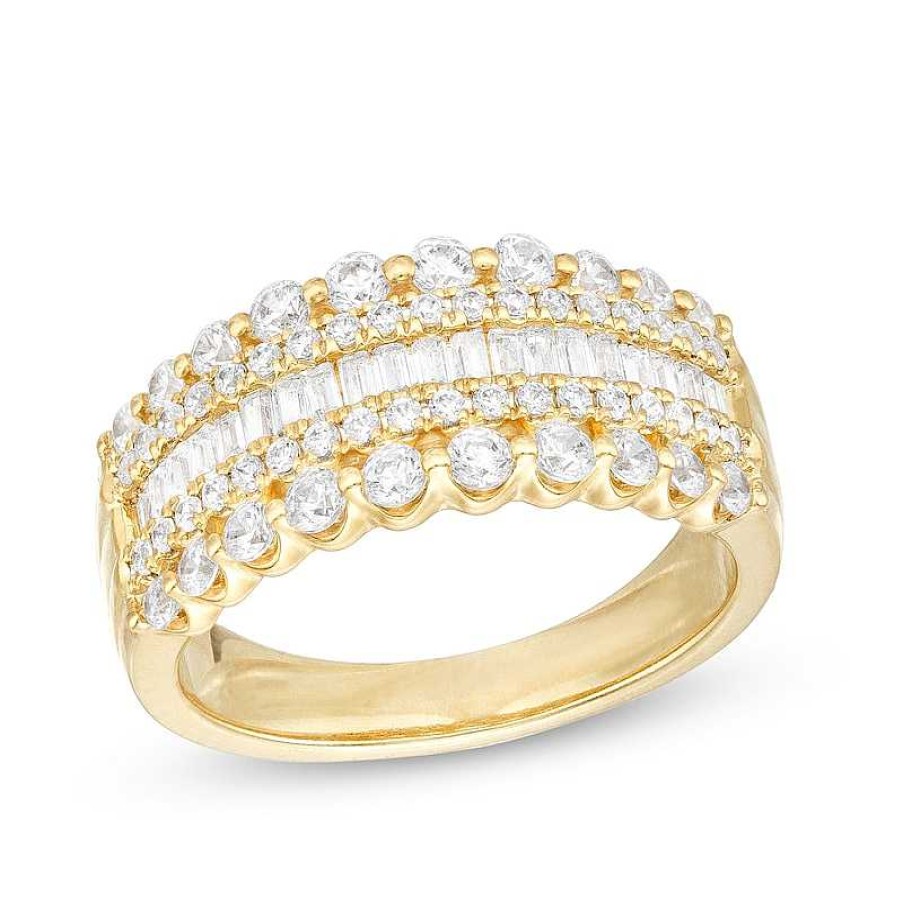 Zales 1 Ct. T.W. Certified Baguette And Round Diamond Multi-Row Anniversary Band In 14K Gold (I/Si2) Rings