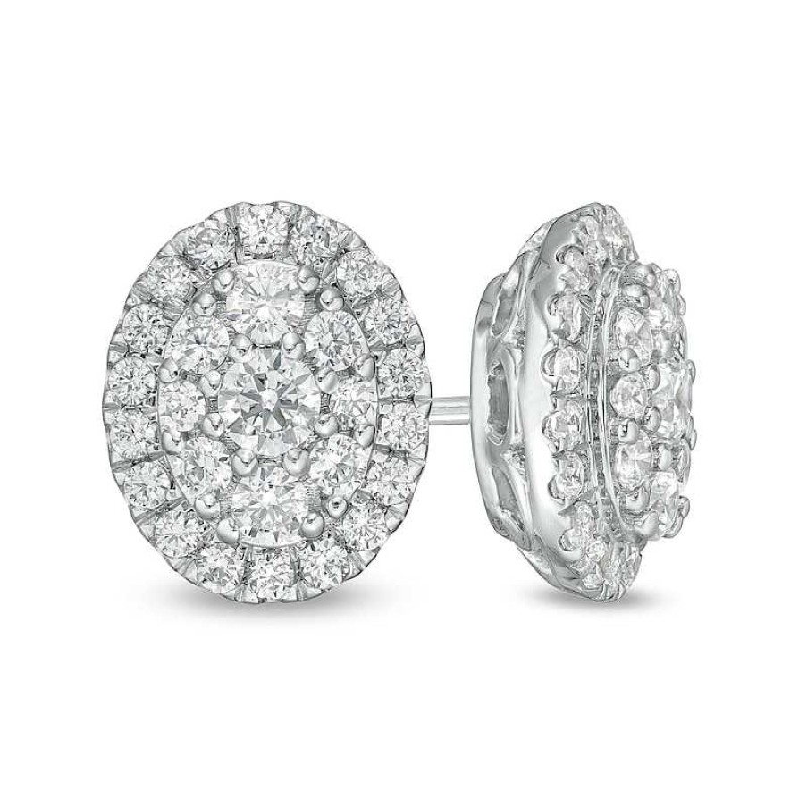 Zales 1 Ct. T.W. Certified Lab-Created Diamond Oval Frame Stud Earrings In 14K White Gold (F/Si2) Earrings