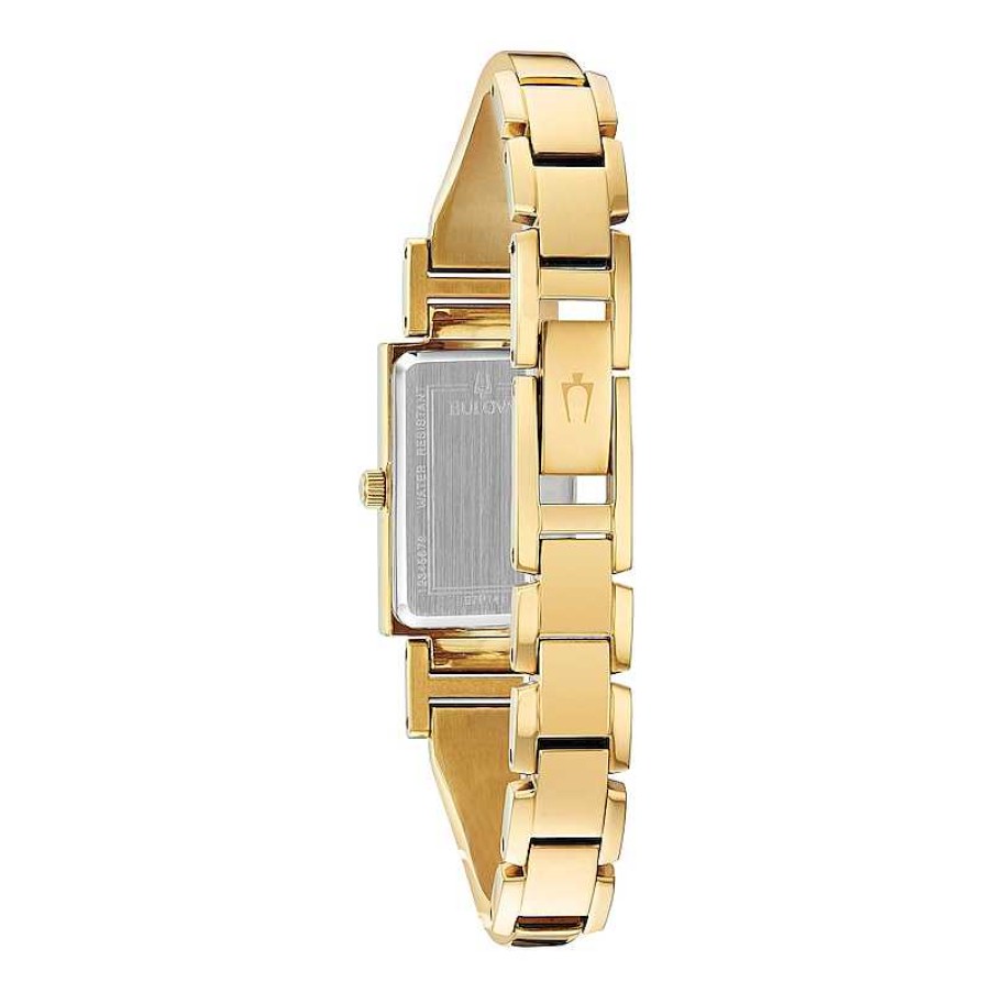 Bulova Ladies' Bulova Classic Diamond Accent Gold-Tone Bangle Watch With Rectangular Mother-Of-Pearl Dial (Model: 97P141) Watches