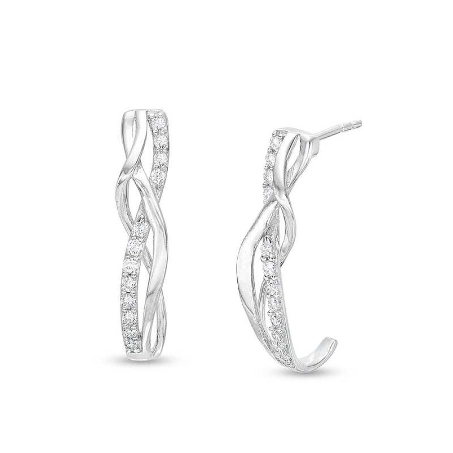 Zales 1/5 Ct. T.W. Diamond Intertwined J-Hoop Earrings In Sterling Silver Earrings