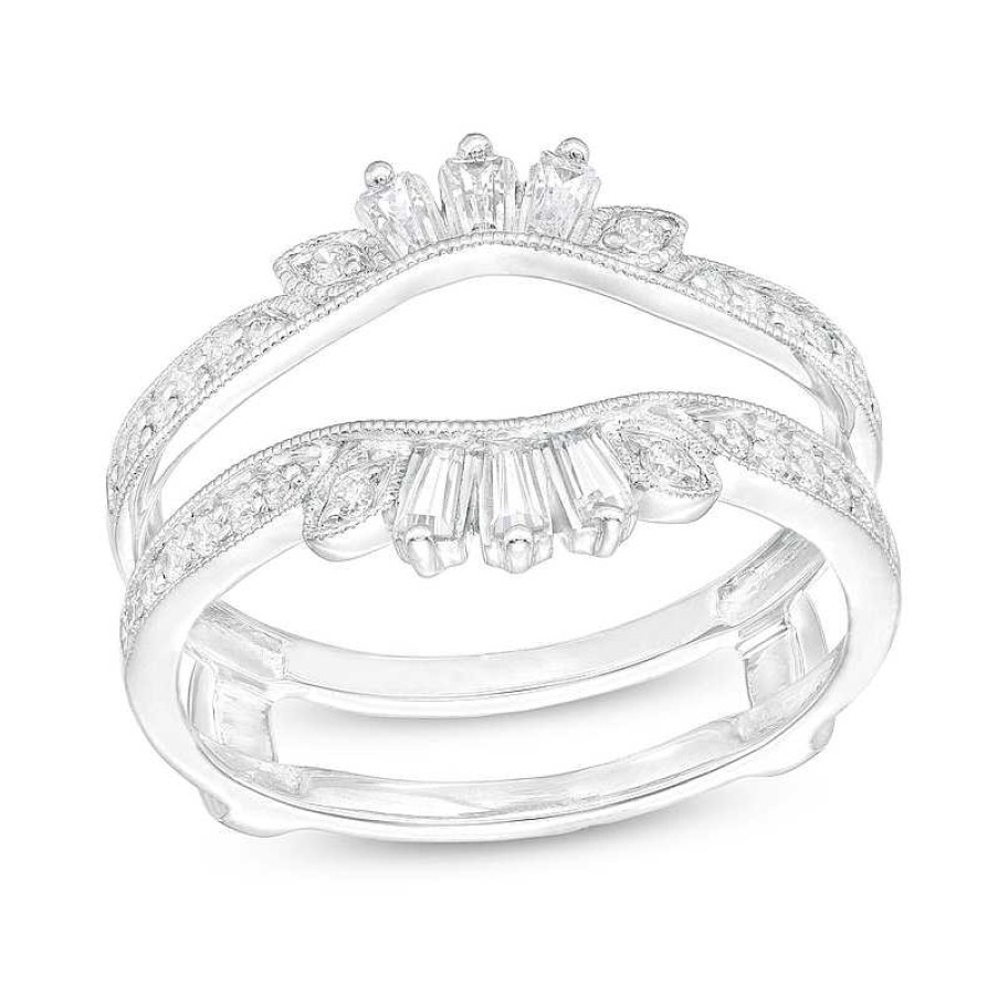 Zales 1/3 Ct. T.W. Baguette And Round Diamond Vintage-Style Solitaire Enhancer In 14K White Gold Rings