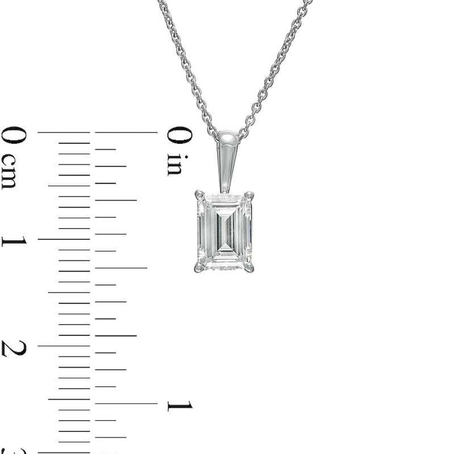 Zales 1 Ct. Certified Emerald-Cut Lab-Created Diamond Solitaire Pendant In 14K White Gold (F/Si2) Necklaces