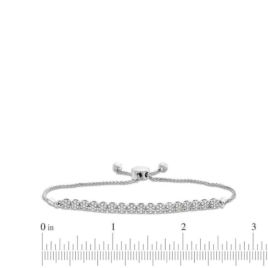 Zales 1/2 Ct. T.W. Multi-Diamond Line Bolo Bracelet In 10K White Gold - 9.5" Bracelets