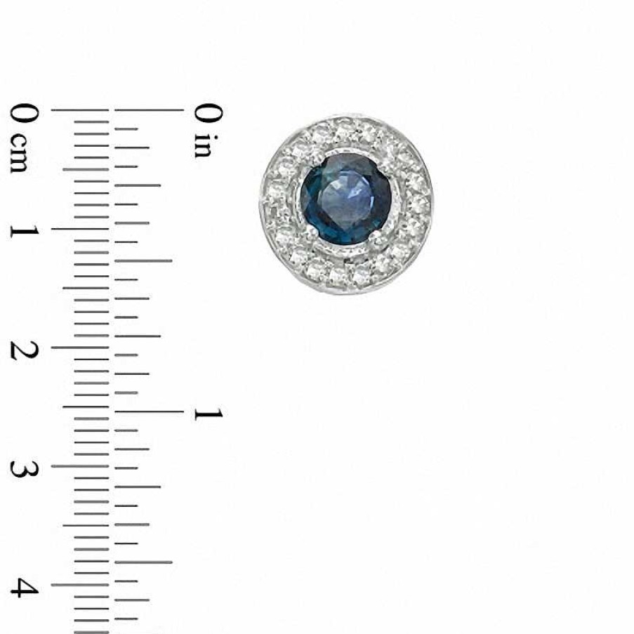 Zales 4.0Mm Blue Sapphire And 1/10 Ct. T.W. Diamond Frame Stud Earrings In 10K White Gold Earrings