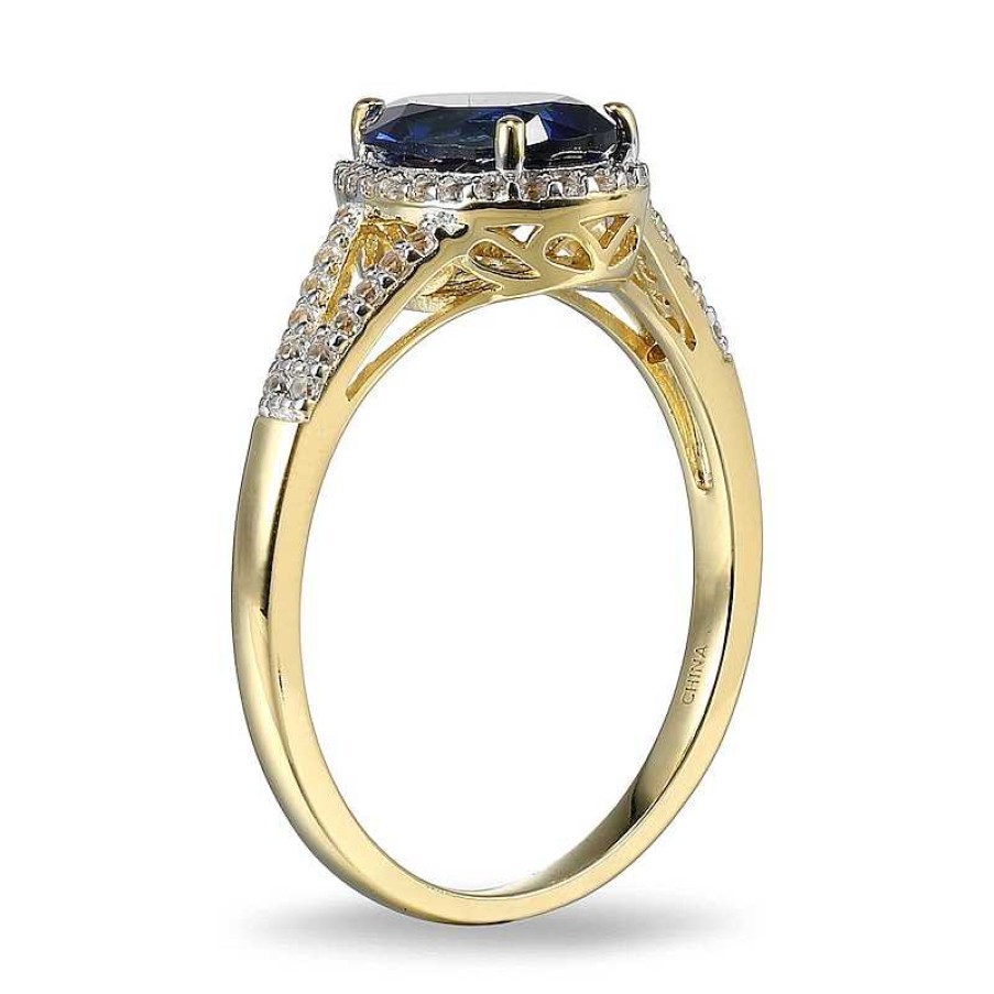 Zales Pear-Shaped Lab-Created Blue And White Sapphire Frame Ring In Sterling Silver With 18K Gold Plate Rings