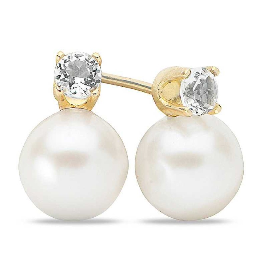 Zales 7.0 - 7.5Mm Cultured Freshwater Pearl And White Topaz Stud Earrings In 10K Gold Earrings