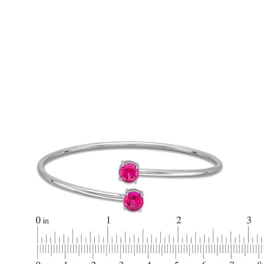 Zales 7.0Mm Lab-Created Ruby Solitaire Bypass Bangle In Sterling Silver - 7.25" Bracelets