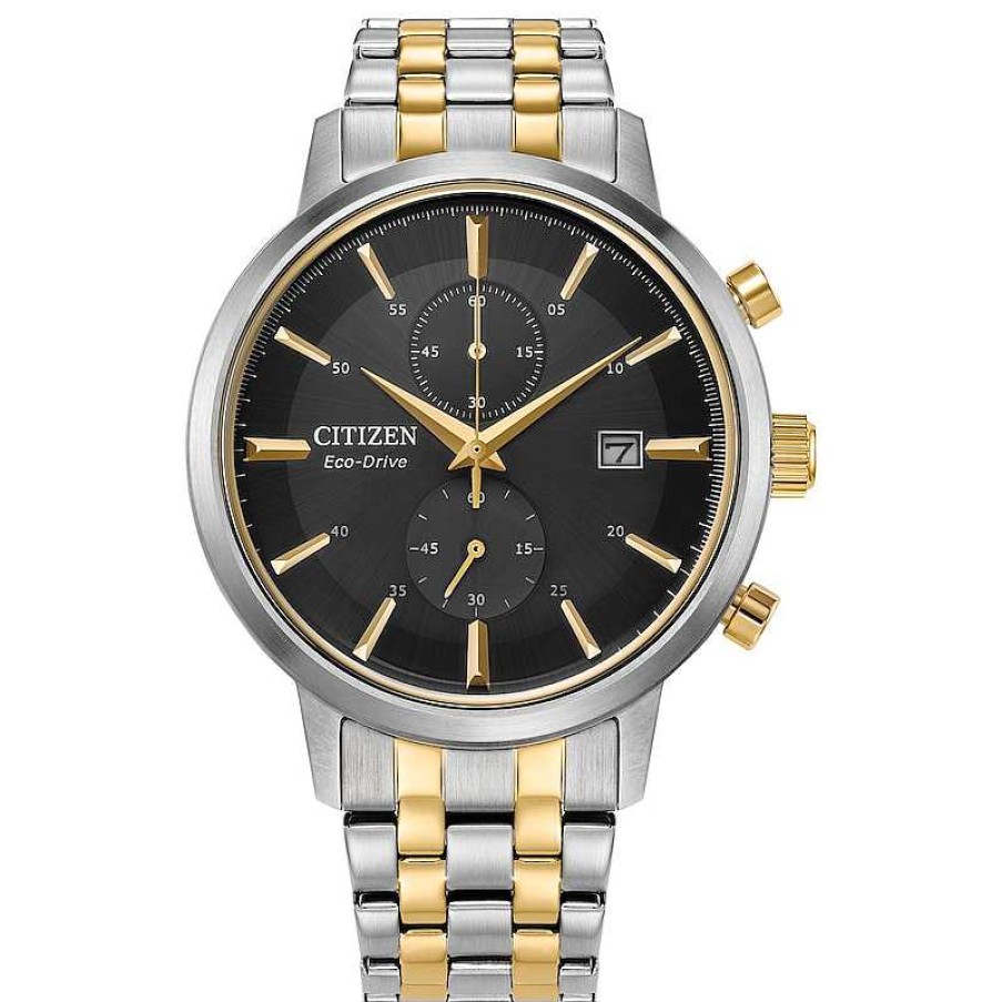 Citizen Men'S Citizen Eco-Drive® Classic Two-Tone Ip Chronograph Watch With Black Dial (Model: Ca7064-52E) Watches