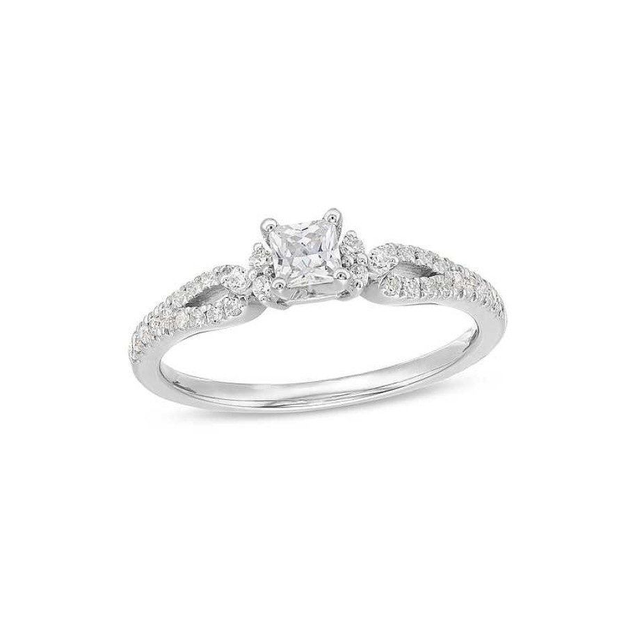 Zales 1/2 Ct. T.W. Princess-Cut Diamond Tri-Sides Loop Shank Engagement Ring In 14K White Gold Rings