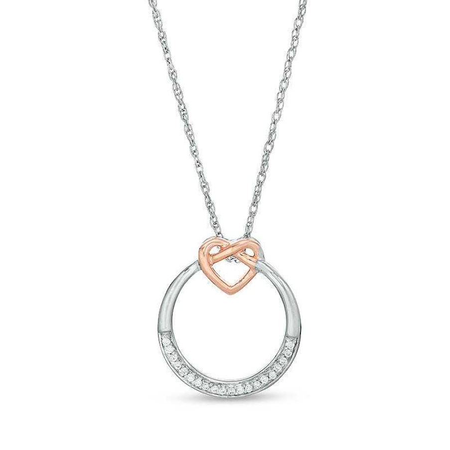 Zales 1/20 Ct. T.W. Diamond Open Circle Heart Knot Pendant In Sterling Silver And 10K Rose Gold Necklaces