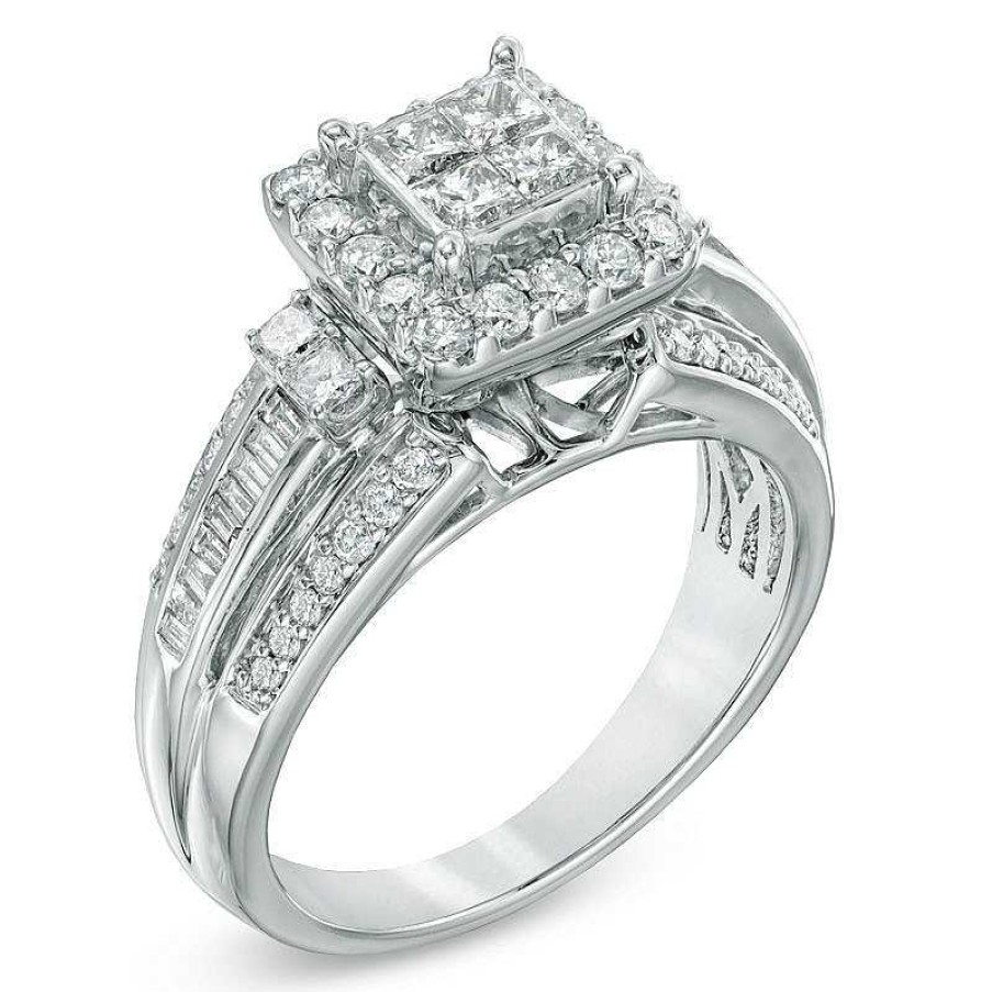 Zales 1 Ct. T.W. Quad Princess-Cut Diamond Frame Engagement Ring In 10K White Gold Rings