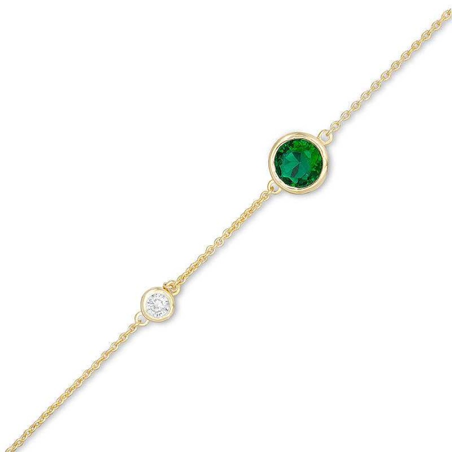 Zales 6.0Mm Lab-Created Emerald And White Sapphire Accent Anklet In 10K Gold - 10" Bracelets