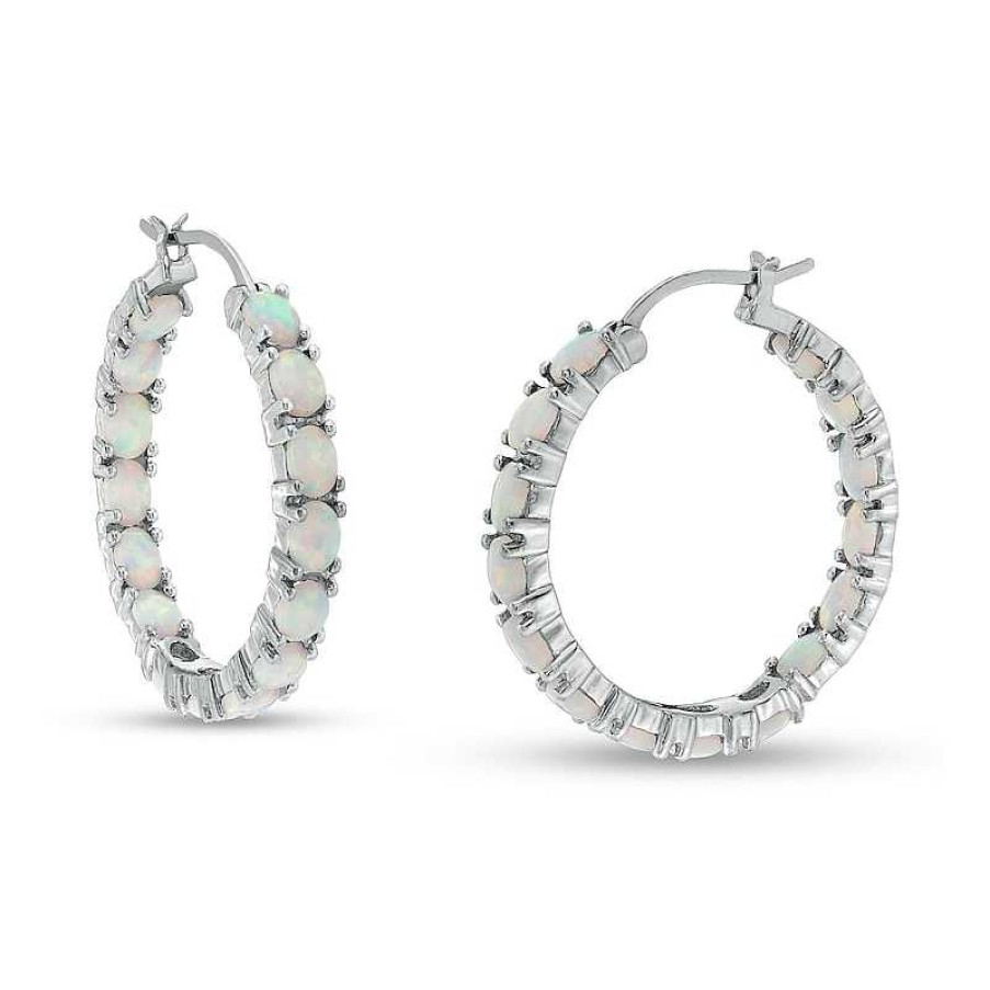 Zales Oval Lab-Created Opal Inside-Out Hoop Earrings In Sterling Silver Earrings