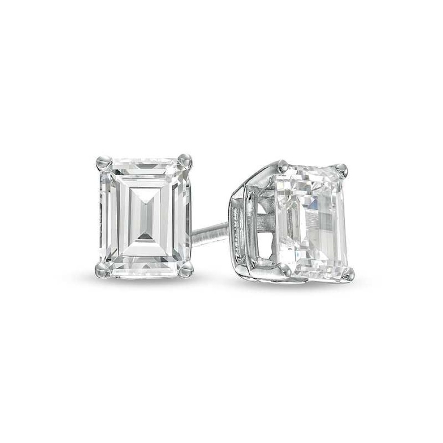 Zales 1 Ct. T.W. Certified Emerald-Cut Lab-Created Diamond Solitaire Stud Earrings In 14K White Gold (F/Si2) Earrings