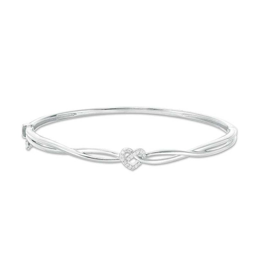 Zales 1/10 Ct. T.W. Diamond Heart Knot Bangle In Sterling Silver Bracelets