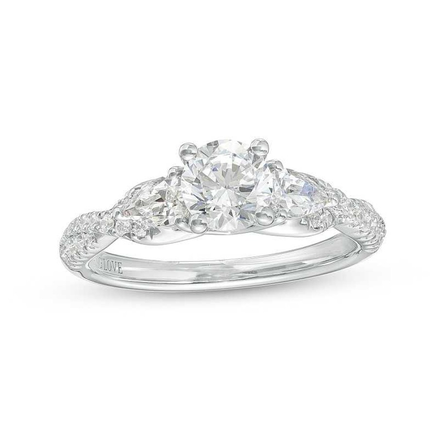 Zales Vera Wang Love Collection 1-1/3 Ct. T.W. Round And Pear-Shaped Diamond Three Stone Engagement Ring In 14K White Gold Rings