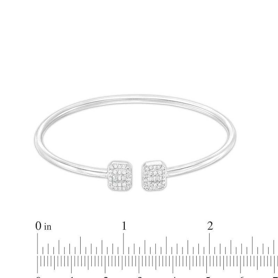 Zales 1/2 Ct. T.W. Emerald-Shaped Multi-Diamond Double Open Flex Bangle In 10K White Gold - 7.5" Bracelets