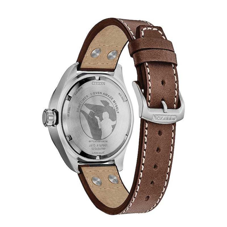 Citizen Men'S Citizen Eco-Drive® Star Wars Han Solo Brown Leather Strap Watch With Blue Dial (Model: Aw5009-03W) Watches