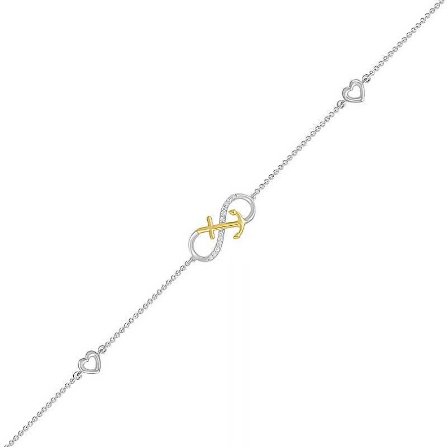 Zales 1/20 Ct. T.W. Diamond Infinity Anchor Anklet In Sterling Silver And 10K Gold 10" Bracelets