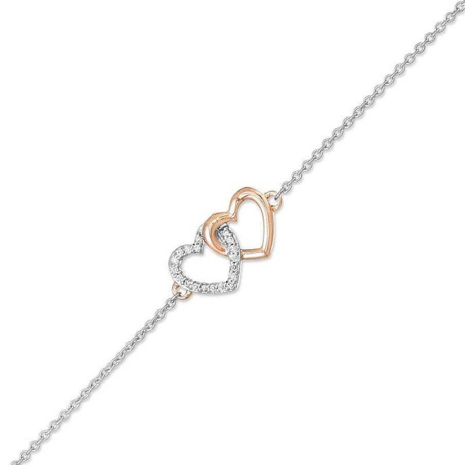 Zales 1/20 Ct. T.W. Diamond Interlocking Hearts Anklet In Sterling Silver And 10K Rose Gold - 10" Bracelets