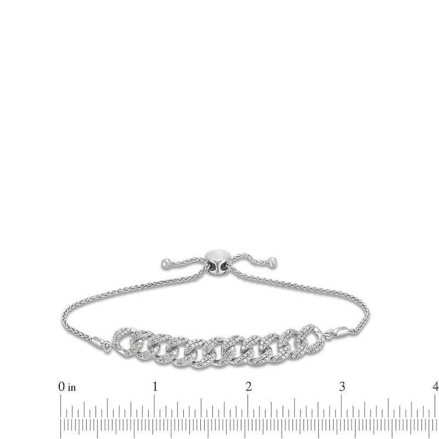 Zales 1/2 Ct. T.W. Diamond Interlocking Curb Link Bolo Bracelet In Sterling Silver - 9" Bracelets