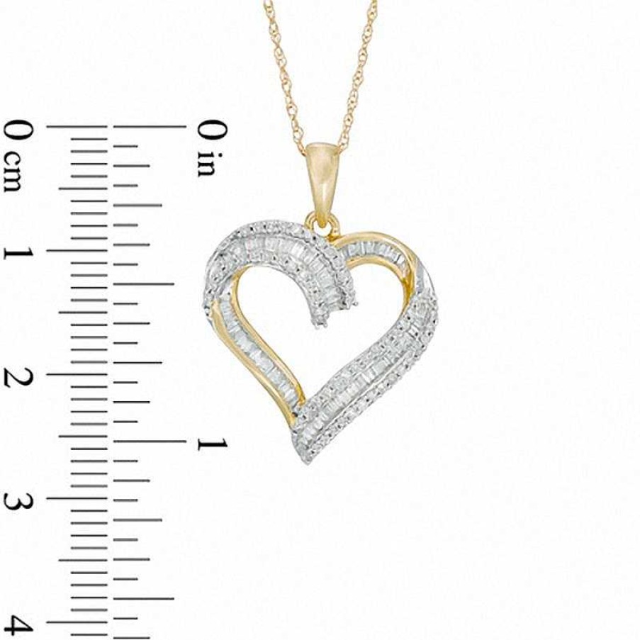 Zales 1/2 Ct. T.W. Baguette-Cut And Round Diamond Heart Pendant In 10K Gold Necklaces