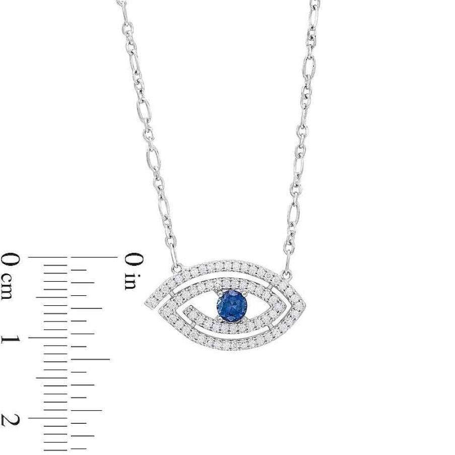 Zales 4.0Mm Blue And White Lab-Created Sapphire Swirl Evil Eye Necklace In Sterling Silver Necklaces