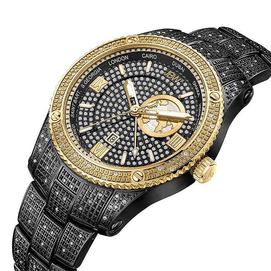 JBW Men'S Jbw Jet Setter 1 Ct. T.W. Diamond 18K Gold Plate And Black Ip Watch With Two-Tone Dial (Model: J6370C) Watches