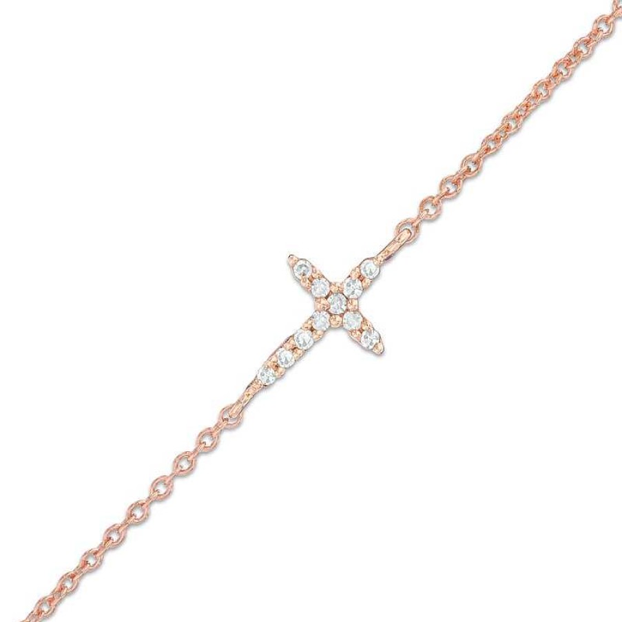 Zales Diamond Accent Sideways Cross Bracelet In 10K Rose Gold Bracelets